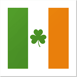 St Patrick's Day Irish Flag with Shamrock Clover Posters and Art